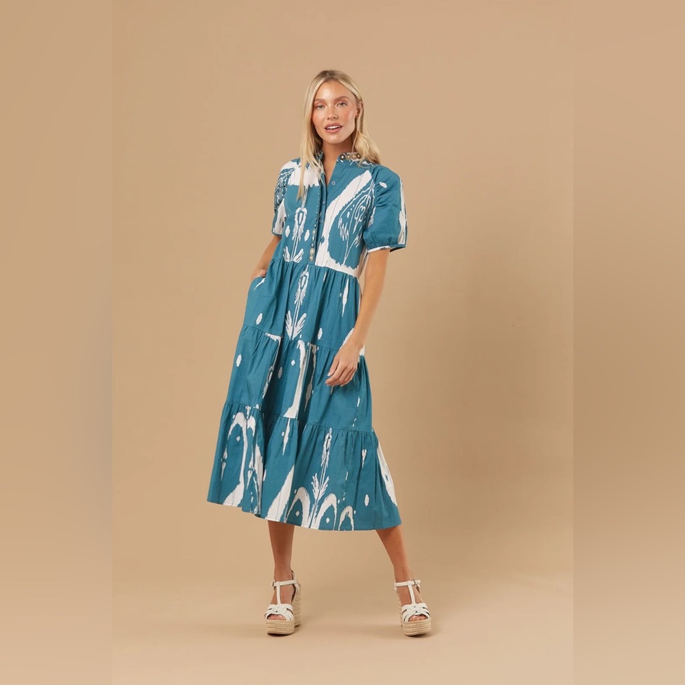 Sheridan French Teal Ikat Kimbell Dress NWT
